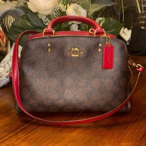 Coach Signature Lillie  Mini Carryall Women’s Crossbody Brown Red Bag